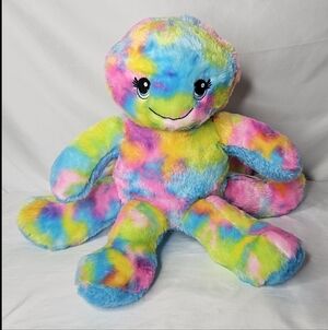 Build A Bear Rainbow TieDye Octopus Plush Bright Swirl Colorful Stuffed Toy EUC